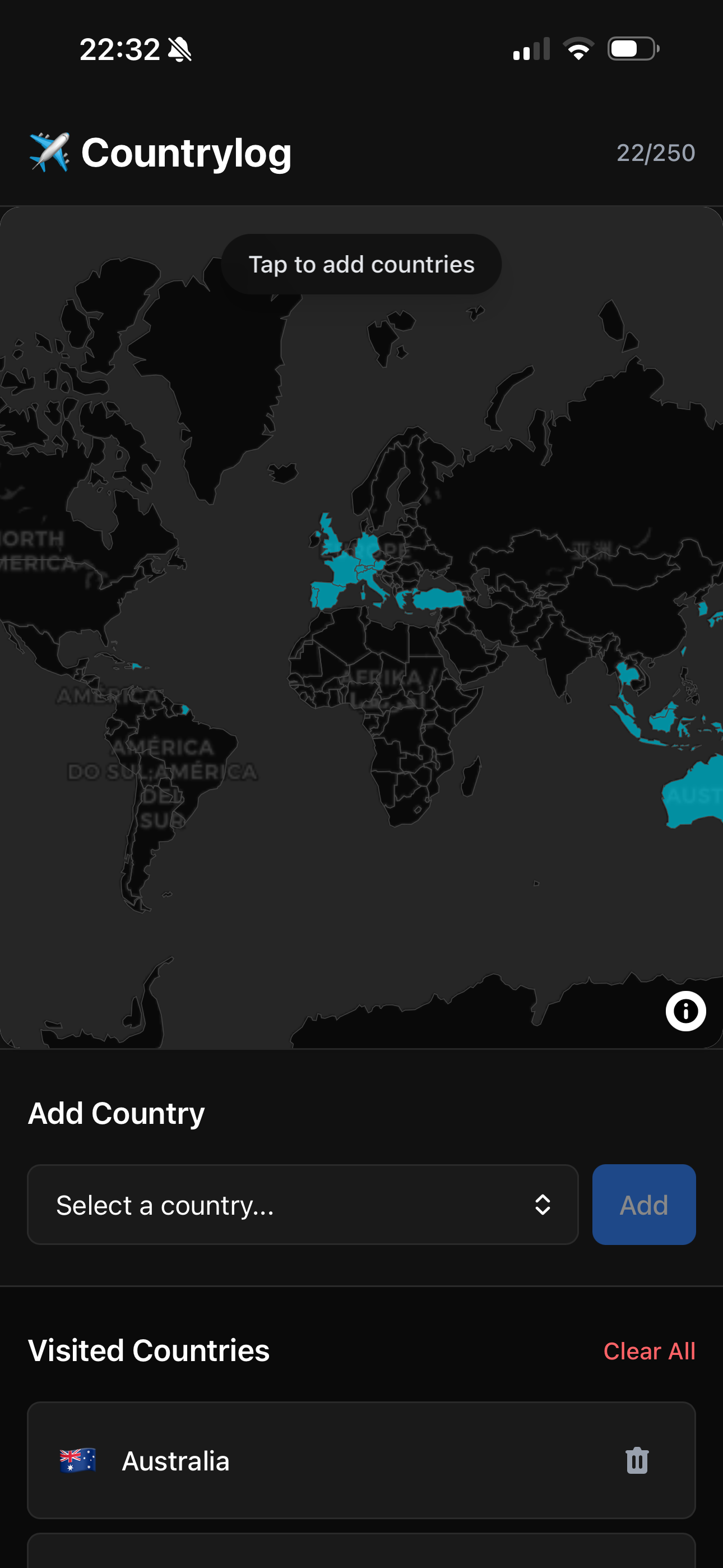 Countrylog App Screenshot